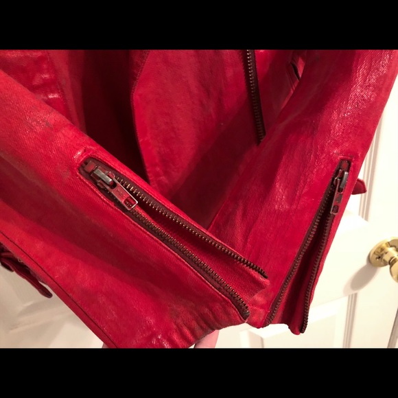 Levi Strauss Red Coated Denim Limited Biker Jacket - Picture 4 of 5